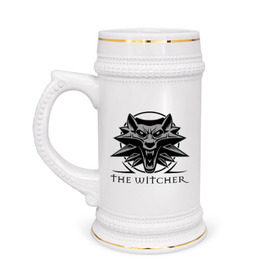 Кружка пивная с принтом The Witcher 3 в Тюмени,  керамика (Материал выдерживает высокую температуру, стоит избегать резкого перепада температур) |  объем 630 мл | Тематика изображения на принте: ведьмак