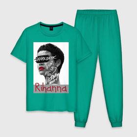 Мужская пижама хлопок с принтом Rihanna в Тюмени, 100% хлопок | брюки и футболка прямого кроя, без карманов, на брюках мягкая резинка на поясе и по низу штанин
 | badgirl | diamond | rihanna | riri | rnb | umbrella | риана | рианна