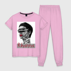 Женская пижама хлопок с принтом Rihanna в Тюмени, 100% хлопок | брюки и футболка прямого кроя, без карманов, на брюках мягкая резинка на поясе и по низу штанин | badgirl | diamond | rihanna | riri | rnb | umbrella | риана | рианна