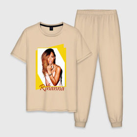 Мужская пижама хлопок с принтом Rihanna в Тюмени, 100% хлопок | брюки и футболка прямого кроя, без карманов, на брюках мягкая резинка на поясе и по низу штанин
 | badgirl | rihanna | riri | риана | рианна | рнб