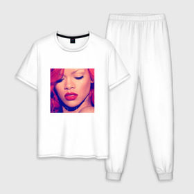 Мужская пижама хлопок с принтом Rihanna в Тюмени, 100% хлопок | брюки и футболка прямого кроя, без карманов, на брюках мягкая резинка на поясе и по низу штанин
 | badgirl | rihanna | riri | риана | рианна | рнб