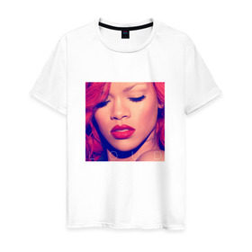 Мужская футболка хлопок с принтом Rihanna в Тюмени, 100% хлопок | прямой крой, круглый вырез горловины, длина до линии бедер, слегка спущенное плечо. | Тематика изображения на принте: badgirl | rihanna | riri | риана | рианна | рнб