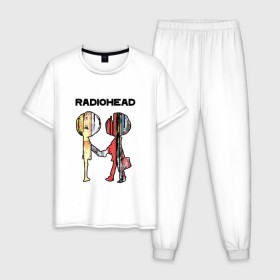Мужская пижама хлопок с принтом Radiohead в Тюмени, 100% хлопок | брюки и футболка прямого кроя, без карманов, на брюках мягкая резинка на поясе и по низу штанин
 | creep | emi | radiohead | rok