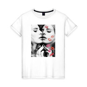 Женская футболка хлопок с принтом Lana Del Rey в Тюмени, 100% хлопок | прямой крой, круглый вырез горловины, длина до линии бедер, слегка спущенное плечо | interscope | lana del rey | polydor