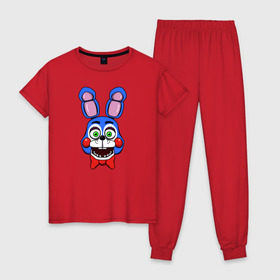 Женская пижама хлопок с принтом Toy Bonnie FNAF в Тюмени, 100% хлопок | брюки и футболка прямого кроя, без карманов, на брюках мягкая резинка на поясе и по низу штанин | @ | fnaf | toy bonnie | фнаф