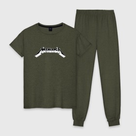 Женская пижама хлопок с принтом Логотип Metallica (old) в Тюмени, 100% хлопок | брюки и футболка прямого кроя, без карманов, на брюках мягкая резинка на поясе и по низу штанин | металлика