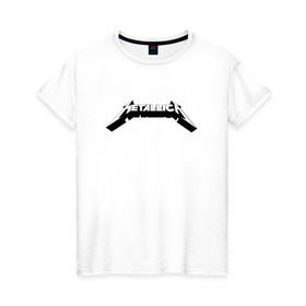 Женская футболка хлопок с принтом Логотип Metallica (old logo) в Тюмени, 100% хлопок | прямой крой, круглый вырез горловины, длина до линии бедер, слегка спущенное плечо | 