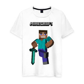 Мужская футболка хлопок с принтом Minecraft в Тюмени, 100% хлопок | прямой крой, круглый вырез горловины, длина до линии бедер, слегка спущенное плечо. | boom | media | minecraft | игры | компьютерные игры | майнкрафт