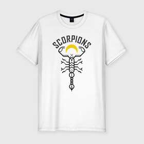 Мужская футболка премиум с принтом Scorpions в Тюмени, 92% хлопок, 8% лайкра | приталенный силуэт, круглый вырез ворота, длина до линии бедра, короткий рукав | Тематика изображения на принте: 