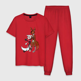 Мужская пижама хлопок с принтом Foxy and sister в Тюмени, 100% хлопок | брюки и футболка прямого кроя, без карманов, на брюках мягкая резинка на поясе и по низу штанин
 | Тематика изображения на принте: fnaf | фнаф