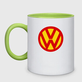 Кружка двухцветная с принтом Super Volkswagen в Тюмени, керамика | объем — 330 мл, диаметр — 80 мм. Цветная ручка и кайма сверху, в некоторых цветах — вся внутренняя часть | super volkswagen