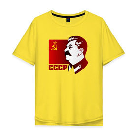 Мужская футболка хлопок Oversize с принтом Сталин в Тюмени, 100% хлопок | свободный крой, круглый ворот, “спинка” длиннее передней части | отличный подарок для настоящего патриотаussr | россия | серп и молот | ссср | флаг