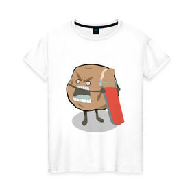 Женская футболка хлопок с принтом Картошка чистится в Тюмени, 100% хлопок | прямой крой, круглый вырез горловины, длина до линии бедер, слегка спущенное плечо | картофель | картошка | картошка сама чистится.кожура | нож