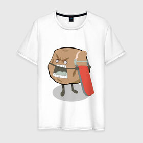 Мужская футболка хлопок с принтом Картошка чистится в Тюмени, 100% хлопок | прямой крой, круглый вырез горловины, длина до линии бедер, слегка спущенное плечо. | картофель | картошка | картошка сама чистится.кожура | нож