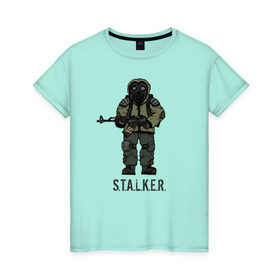 Женская футболка хлопок с принтом Сталкер в Тюмени, 100% хлопок | прямой крой, круглый вырез горловины, длина до линии бедер, слегка спущенное плечо | shooter | stalker | радиация | шутер