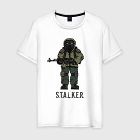 Мужская футболка хлопок с принтом Сталкер в Тюмени, 100% хлопок | прямой крой, круглый вырез горловины, длина до линии бедер, слегка спущенное плечо. | shooter | stalker | радиация | шутер