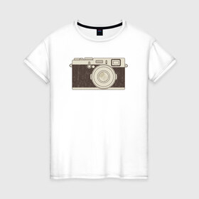 Женская футболка хлопок с принтом Ретро фотоаппарат в Тюмени, 100% хлопок | прямой крой, круглый вырез горловины, длина до линии бедер, слегка спущенное плечо | 