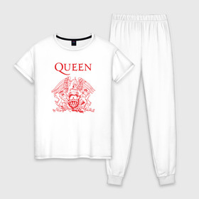 Женская пижама хлопок с принтом Queen в Тюмени, 100% хлопок | брюки и футболка прямого кроя, без карманов, на брюках мягкая резинка на поясе и по низу штанин | heavy | queen | квин | меркури | метал | фредди