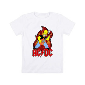 Детская футболка хлопок с принтом Гомер играет AC DC в Тюмени, 100% хлопок | круглый вырез горловины, полуприлегающий силуэт, длина до линии бедер | Тематика изображения на принте: acdc | metall | метал | рок группы | траш