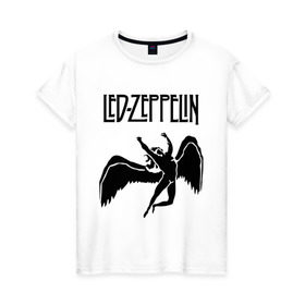 Женская футболка хлопок с принтом Led Zeppelin swan в Тюмени, 100% хлопок | прямой крой, круглый вырез горловины, длина до линии бедер, слегка спущенное плечо | led zeppelin