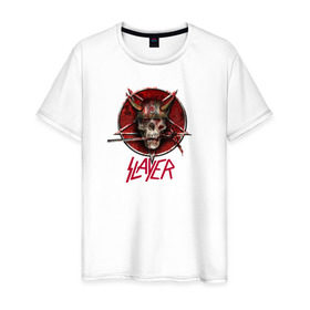 Мужская футболка хлопок с принтом Slayer skull в Тюмени, 100% хлопок | прямой крой, круглый вырез горловины, длина до линии бедер, слегка спущенное плечо. | punk | slayer | метал