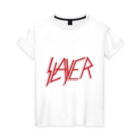 Женская футболка хлопок с принтом Slayer logo в Тюмени, 100% хлопок | прямой крой, круглый вырез горловины, длина до линии бедер, слегка спущенное плечо | alternative rock | pank | punk | rock | slayer | альтернативный рок | метал | панк | рок | слаер | тяжелая музыка | хард рок | хеви метал