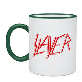 Кружка двухцветная с принтом Slayer logo в Тюмени, керамика | объем — 330 мл, диаметр — 80 мм. Цветная ручка и кайма сверху, в некоторых цветах — вся внутренняя часть | alternative rock | pank | punk | rock | slayer | альтернативный рок | метал | панк | рок | слаер | тяжелая музыка | хард рок | хеви метал