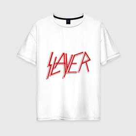 Женская футболка хлопок Oversize с принтом Slayer logo в Тюмени, 100% хлопок | свободный крой, круглый ворот, спущенный рукав, длина до линии бедер
 | alternative rock | pank | punk | rock | slayer | альтернативный рок | метал | панк | рок | слаер | тяжелая музыка | хард рок | хеви метал