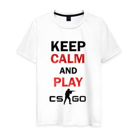 Мужская футболка хлопок с принтом Keep Calm and play cs:go в Тюмени, 100% хлопок | прямой крой, круглый вырез горловины, длина до линии бедер, слегка спущенное плечо. | calm | cs go | keep | го