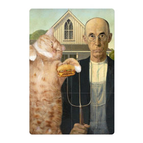 Магнитный плакат 2Х3 с принтом Американская готика в Тюмени, Полимерный материал с магнитным слоем | 6 деталей размером 9*9 см | cat | грант вуд | добавь кота | искусство | кот | котейка | котик | мимими | модернизм | просто добавь кота