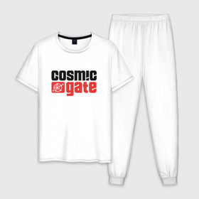 Мужская пижама хлопок с принтом Cosmic Gate в Тюмени, 100% хлопок | брюки и футболка прямого кроя, без карманов, на брюках мягкая резинка на поясе и по низу штанин
 | cosmic gate | dj | house | trance