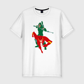 Мужская футболка премиум с принтом Flash and arrow в Тюмени, 92% хлопок, 8% лайкра | приталенный силуэт, круглый вырез ворота, длина до линии бедра, короткий рукав | flash and arrow зеленая стрела флеш флэш супе