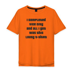 Мужская футболка хлопок Oversize с принтом GTA Vice City в Тюмени, 100% хлопок | свободный крой, круглый ворот, “спинка” длиннее передней части | при прохождении игры на 100 игрок получает такую футболкуgta vice city гта