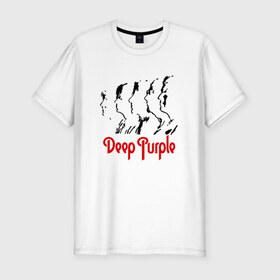 Мужская футболка премиум с принтом Deep Purple в Тюмени, 92% хлопок, 8% лайкра | приталенный силуэт, круглый вырез ворота, длина до линии бедра, короткий рукав | deep | deep purple | dметал | metal | purple | rock | trash metal | дип перпл | металл | рок