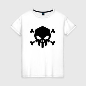 Женская футболка хлопок с принтом Весёлый роджер в Тюмени, 100% хлопок | прямой крой, круглый вырез горловины, длина до линии бедер, слегка спущенное плечо | скелет