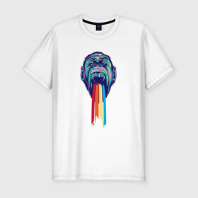 Мужская футболка премиум с принтом Радуга в Тюмени, 92% хлопок, 8% лайкра | приталенный силуэт, круглый вырез ворота, длина до линии бедра, короткий рукав | обезьяна | радуга