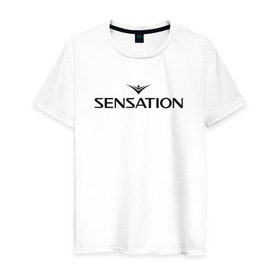 Мужская футболка хлопок с принтом Sensation в Тюмени, 100% хлопок | прямой крой, круглый вырез горловины, длина до линии бедер, слегка спущенное плечо. | house | sensation