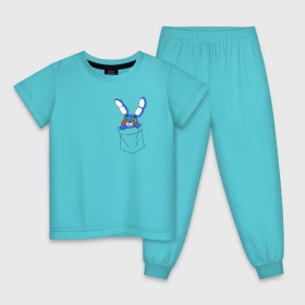 Детская пижама хлопок с принтом Toy Bonnie в кармане FNAF в Тюмени, 100% хлопок |  брюки и футболка прямого кроя, без карманов, на брюках мягкая резинка на поясе и по низу штанин
 | fnaf | toy bonnie | карман | фнаф