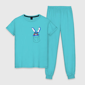 Женская пижама хлопок с принтом Toy Bonnie в кармане FNAF в Тюмени, 100% хлопок | брюки и футболка прямого кроя, без карманов, на брюках мягкая резинка на поясе и по низу штанин | fnaf | toy bonnie | карман | фнаф