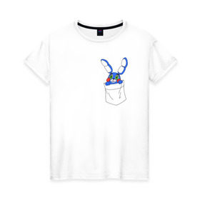 Женская футболка хлопок с принтом Toy Bonnie в кармане FNAF в Тюмени, 100% хлопок | прямой крой, круглый вырез горловины, длина до линии бедер, слегка спущенное плечо | fnaf | toy bonnie | карман | фнаф