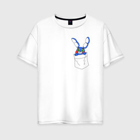 Женская футболка хлопок Oversize с принтом Toy Bonnie в кармане FNAF в Тюмени, 100% хлопок | свободный крой, круглый ворот, спущенный рукав, длина до линии бедер
 | fnaf | toy bonnie | карман | фнаф