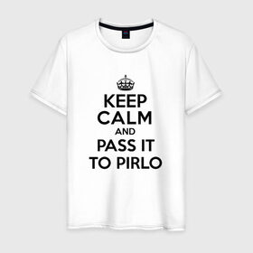 Мужская футболка хлопок с принтом Keep calm and pass it to pirlo в Тюмени, 100% хлопок | прямой крой, круглый вырез горловины, длина до линии бедер, слегка спущенное плечо. | juventus | keepcalm | пирло
