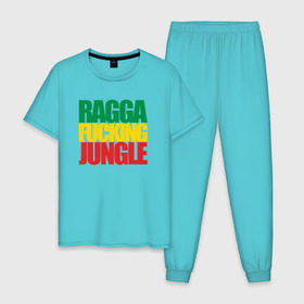 Мужская пижама хлопок с принтом Ragga Fucking Jungle в Тюмени, 100% хлопок | брюки и футболка прямого кроя, без карманов, на брюках мягкая резинка на поясе и по низу штанин
 | jungle | днб | рагга | рагга джангл (ragga jungle)  джангл с более выраженным влиянием ямайской музыкальной культуры.ragga jungle