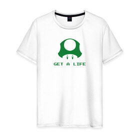Мужская футболка хлопок с принтом Mario Mushroom в Тюмени, 100% хлопок | прямой крой, круглый вырез горловины, длина до линии бедер, слегка спущенное плечо. | lvl up | nintendo | гриб | жизнь | марио | нинтендо