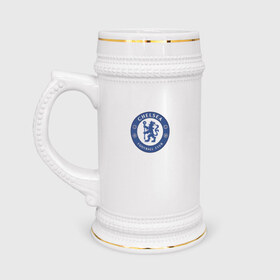 Кружка пивная с принтом Chelsea FC в Тюмени,  керамика (Материал выдерживает высокую температуру, стоит избегать резкого перепада температур) |  объем 630 мл | Тематика изображения на принте: 