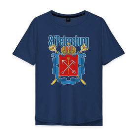 Мужская футболка хлопок Oversize с принтом Спб герб синяя база в Тюмени, 100% хлопок | свободный крой, круглый ворот, “спинка” длиннее передней части | герб | герб санкт петербургапитер | санкт петербург