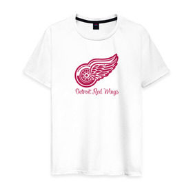 Мужская футболка хлопок с принтом Detroit Red Wings в Тюмени, 100% хлопок | прямой крой, круглый вырез горловины, длина до линии бедер, слегка спущенное плечо. | detroit red wings | nhl | хоккей