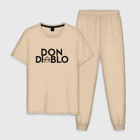 Мужская пижама хлопок с принтом Don Diablo в Тюмени, 100% хлопок | брюки и футболка прямого кроя, без карманов, на брюках мягкая резинка на поясе и по низу штанин
 | dj | don diablo | house | хаус