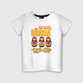 Детская футболка хлопок с принтом National team Russia в Тюмени, 100% хлопок | круглый вырез горловины, полуприлегающий силуэт, длина до линии бедер | матрешки | патриоты | родина | россия | рф