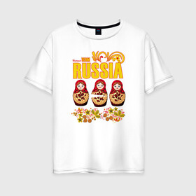 Женская футболка хлопок Oversize с принтом National team Russia в Тюмени, 100% хлопок | свободный крой, круглый ворот, спущенный рукав, длина до линии бедер
 | матрешки | патриоты | родина | россия | рф